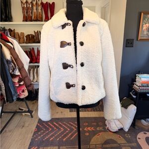 Shyanne Cream Teddy Jacket with Brown Toggles